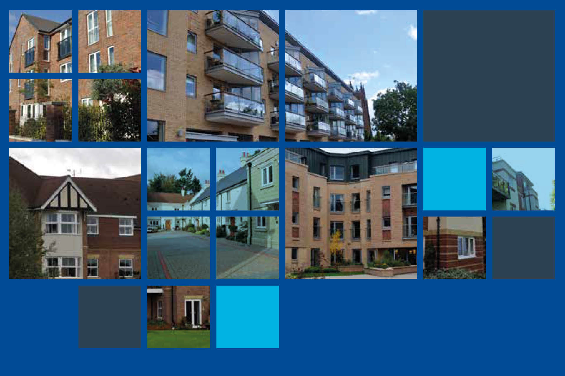 a photo of new build flat blocks with a blue square overlay