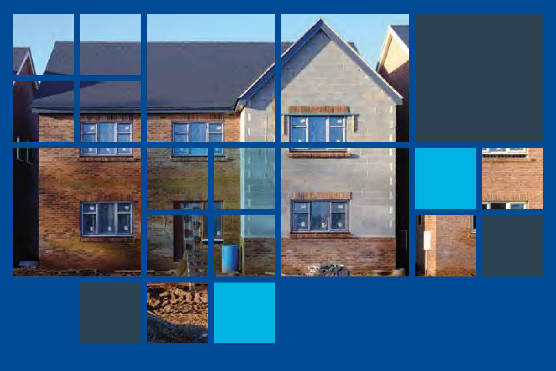 a photo of a house under construction with a blue square overlay