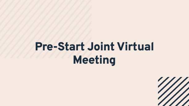 a banner for the pre-start joint virtual meeting in peach and blue