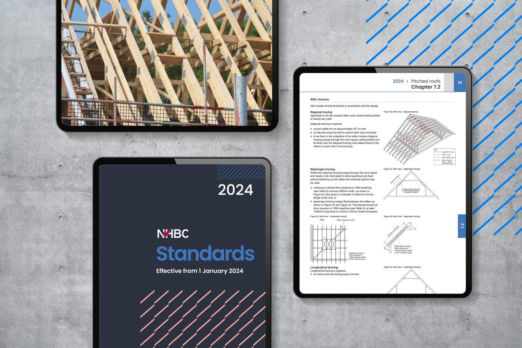 a photo of three tablets displaying the nhbc standards guide