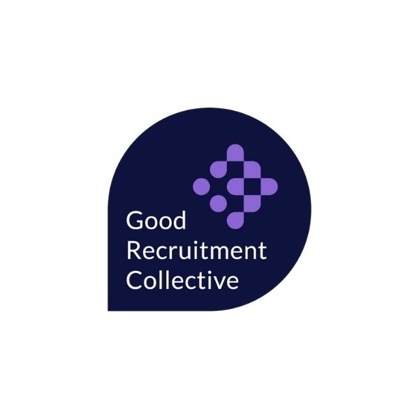 the good recruitment collective logo in navy and lilac
