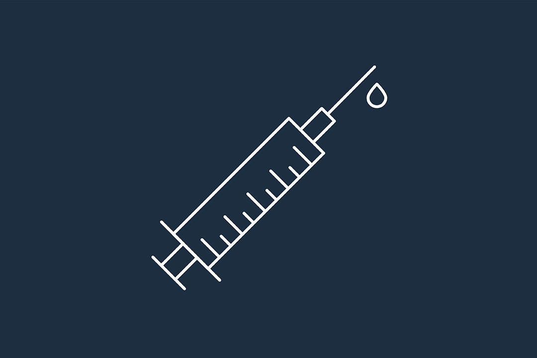 a white line drawing of a syringe