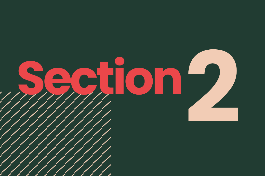 section 2 graphic in green, peach and red