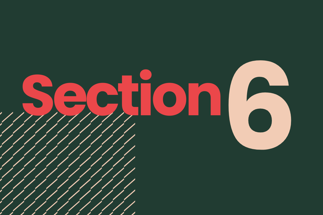 a section marker for section six in green and peach