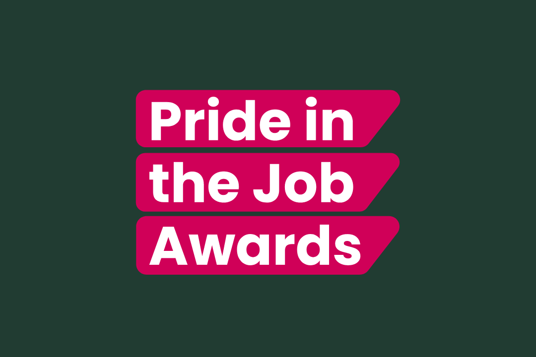 the pride in the job page card in navy, fuschia and white