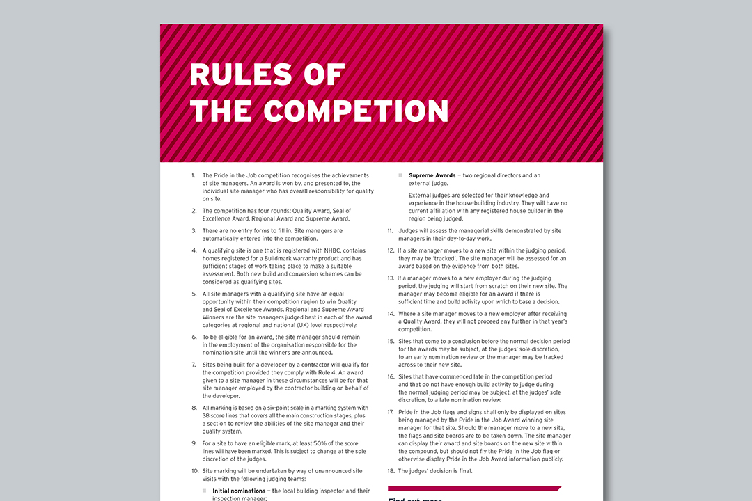 a page showing the rules of the pride in the job 2021 competition