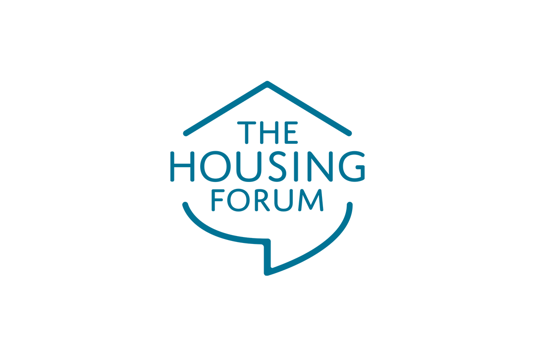 the housing forum logo, written in blue letters with a graphic to the left hand side