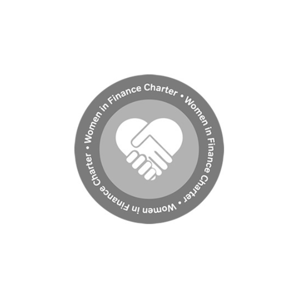 the women in finance charter logo in grey and white