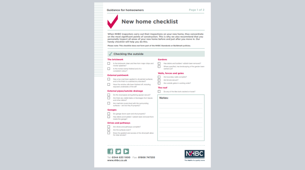 the new home checklist in white, black and pink
