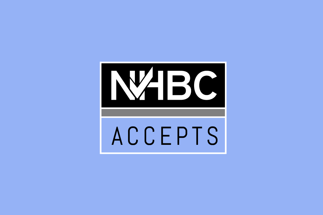 the NHBC Accepts logo in periwinkle and black on a periwinkle background