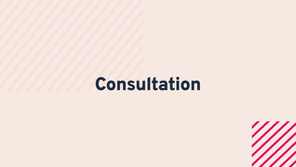 a banner for the consultation stage of the inspection service in peach, blue and pink