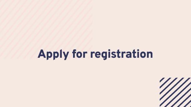 a banner for applying for registration in peach and blue
