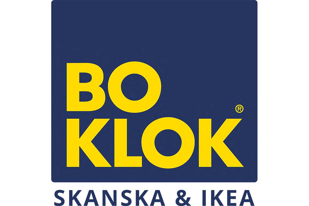 the boklok logo in blue and yellow on a white background