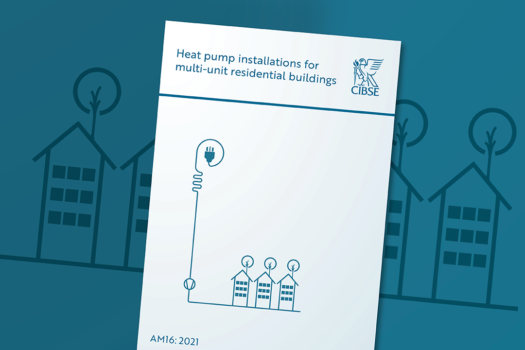 a photo of the CIBSE guide to heat pump installation on a blue background