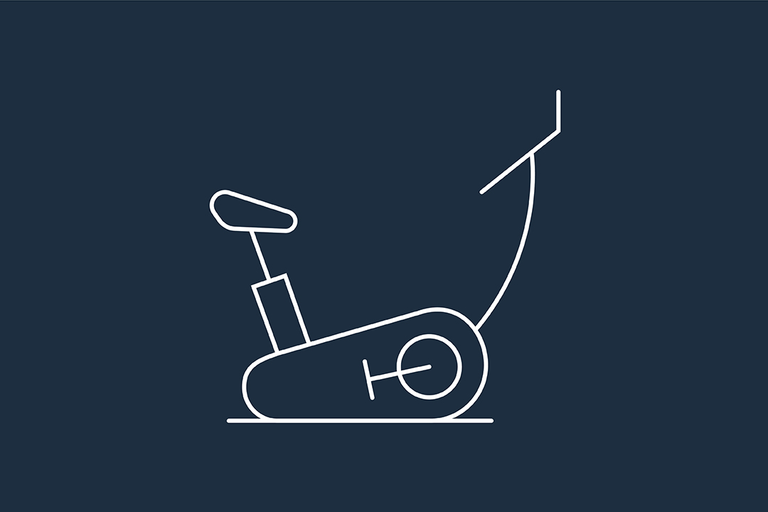 a white line drawing of a fitness bike
